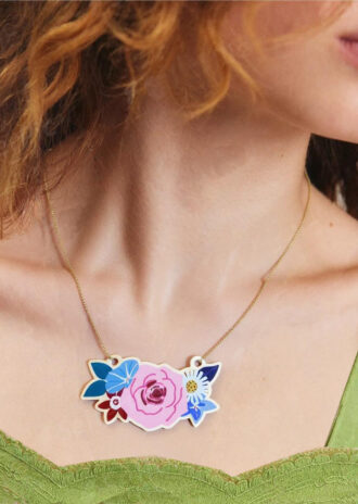 WN1 Floral Wood Brooch Necklace