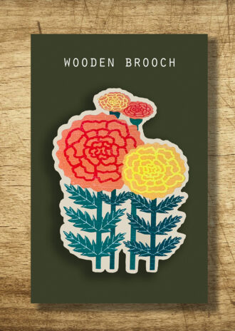 WB1 Holly Marigold Wood Brooch