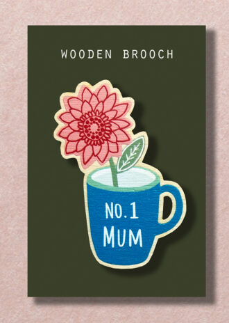 WB8 Mum Flower in Mug Wood Brooch