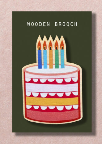 WB10 Birthday Cake Wood Brooch