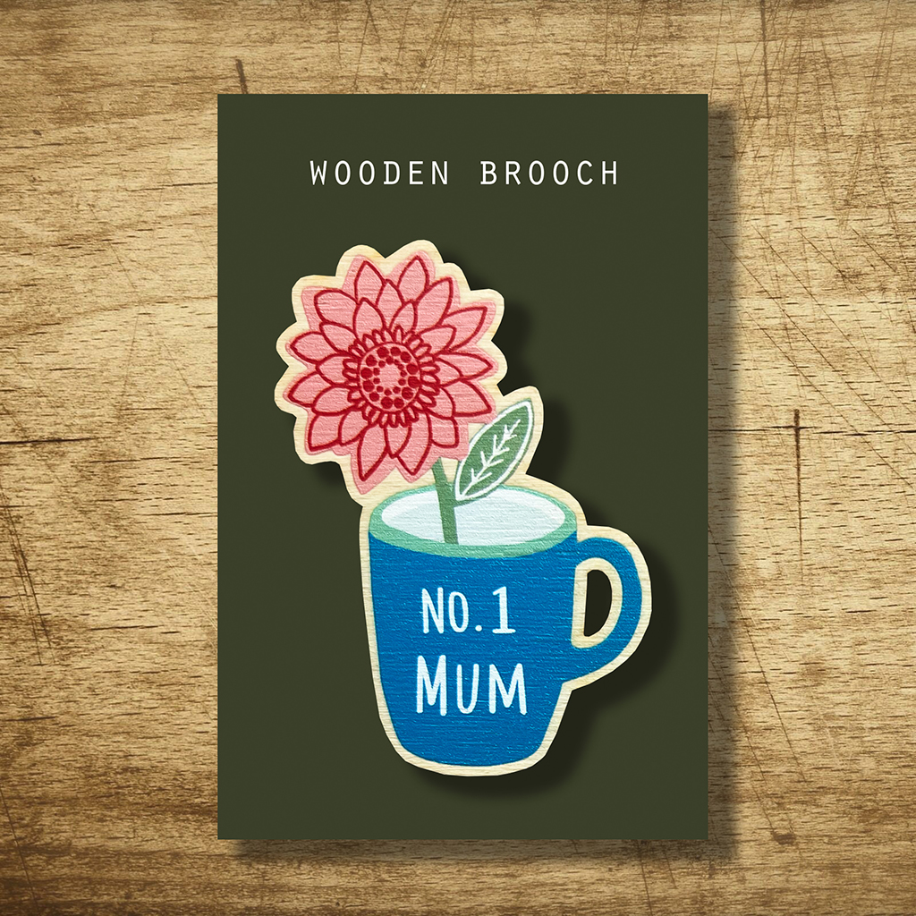 WB8 Mum Flower in Mug Wood Brooch - Image 3