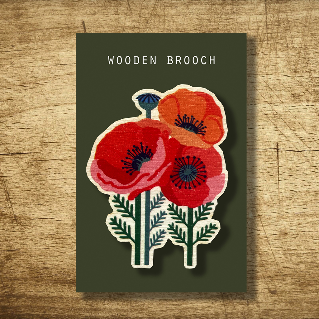 WB6 Poppy Wood Brooch