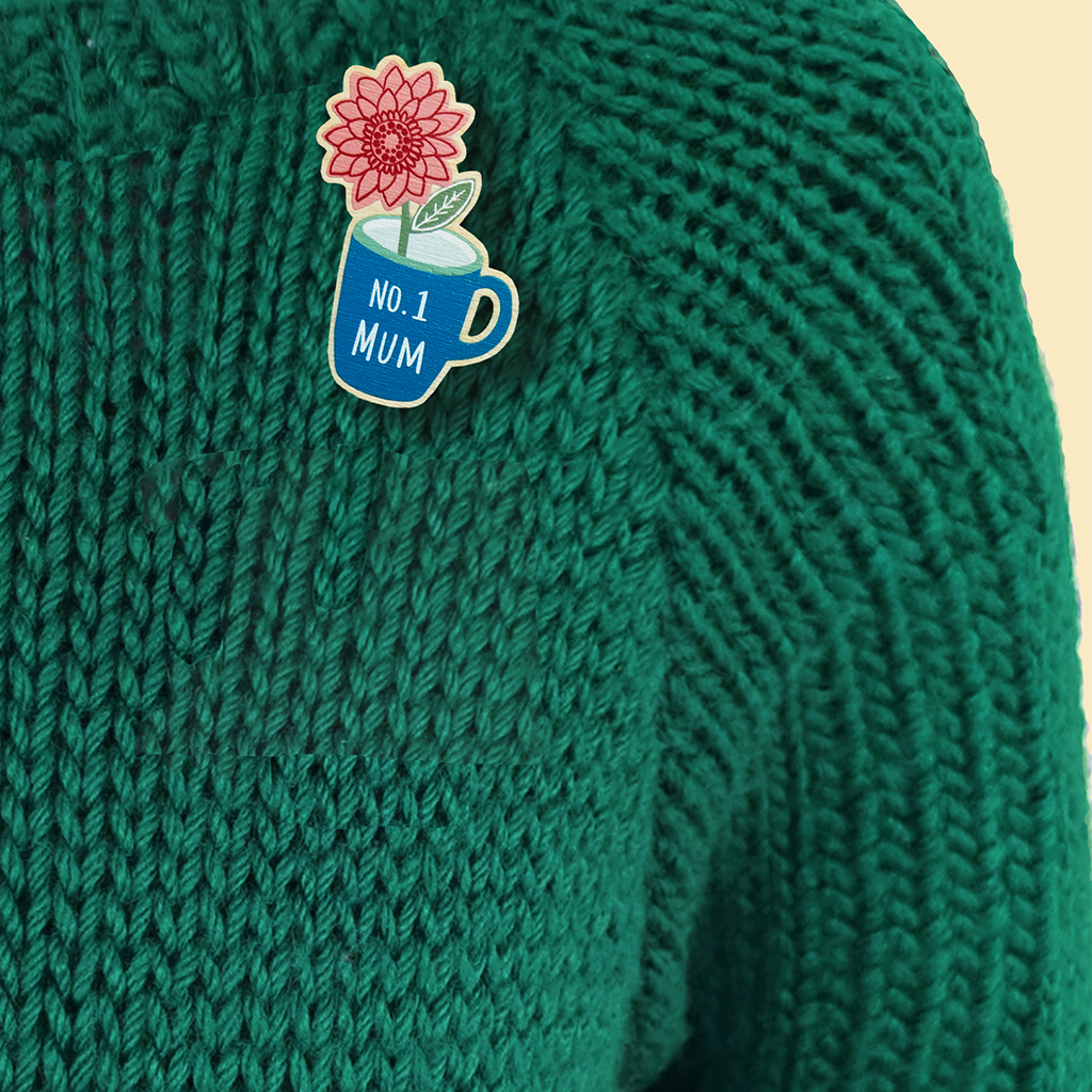 WB8 Mum Flower in Mug Wood Brooch - Image 4